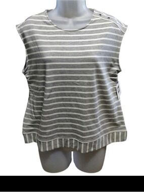 Anne Klein Heather Gray White Knit Top Small